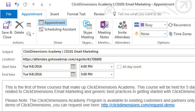 Add an Outlook Calendar Event to an Email Template ClickDimensions