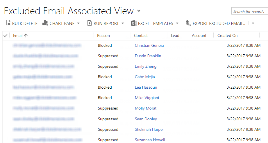 excluded emails associated view