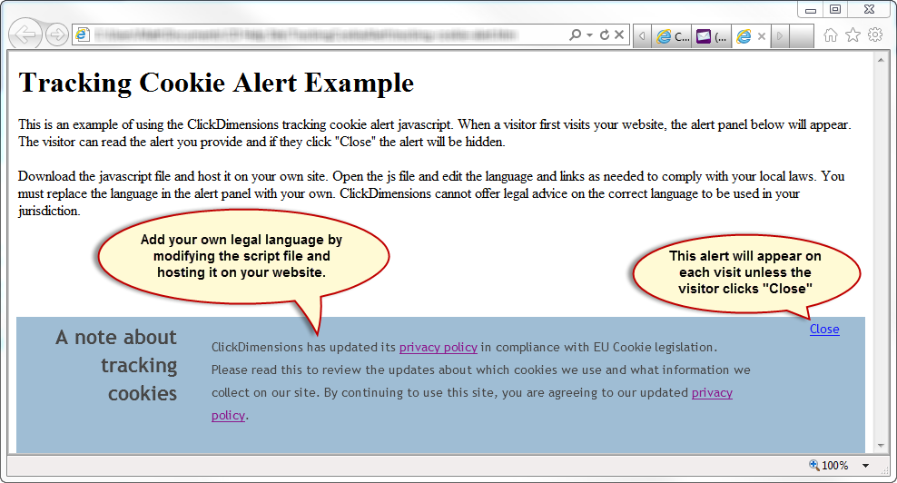 Notifying Website Visitors About Tracking ClickDimensions Support