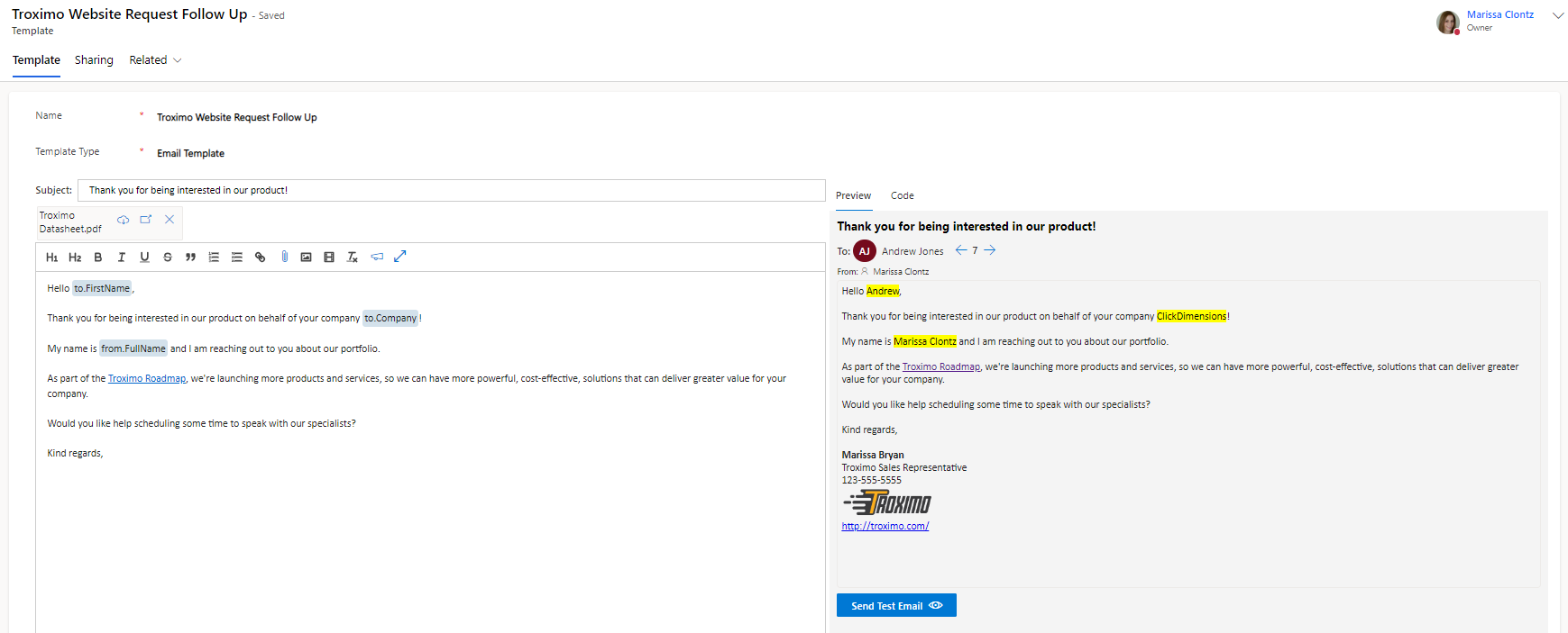 D365 Sales Engagement - Email Template Preview with Personalization.png